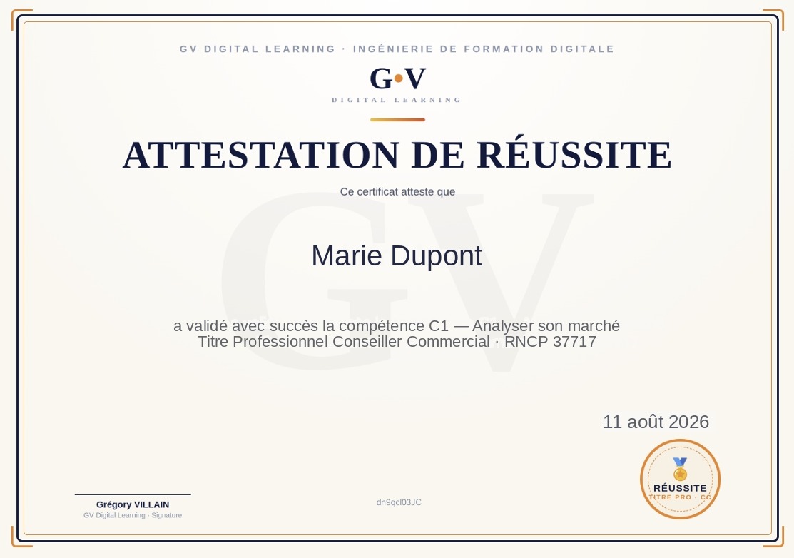 Attestation de réussite GV